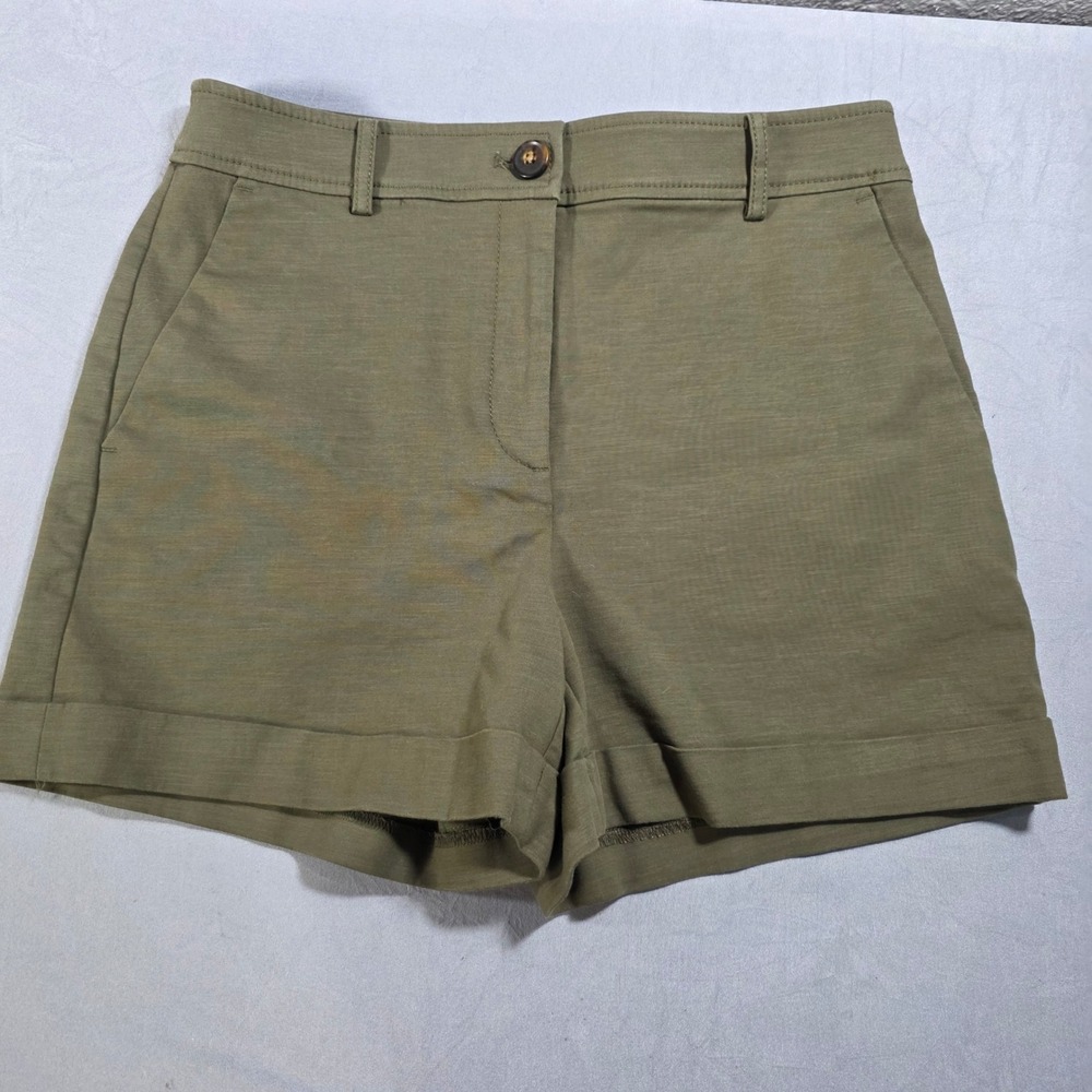 Loft Riviera Shorts Womens 4 Olive Green Cotton Blend Cuffed Chino 4" Inseam